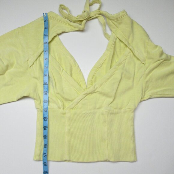 Anthropologie Pilcro Long-Sleeve Cropped Sweatshirt Yellow Chartreuse XS - Picture 6 of 9